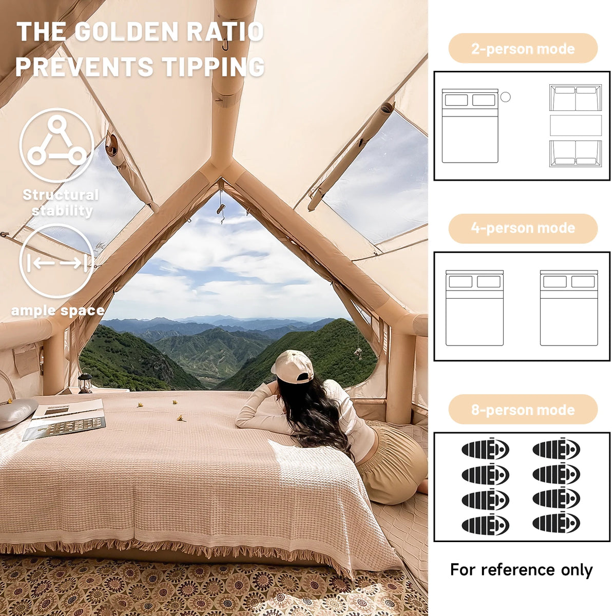 PAKICETUS Large Inflatable Camping Tent with Roof Window & Stove Space, 4-6 Person Quick Setup Air Tent, Oxford Fabric All Season Waterproof Family Outdoor Hot Tent for Camping Backpacking Hiking