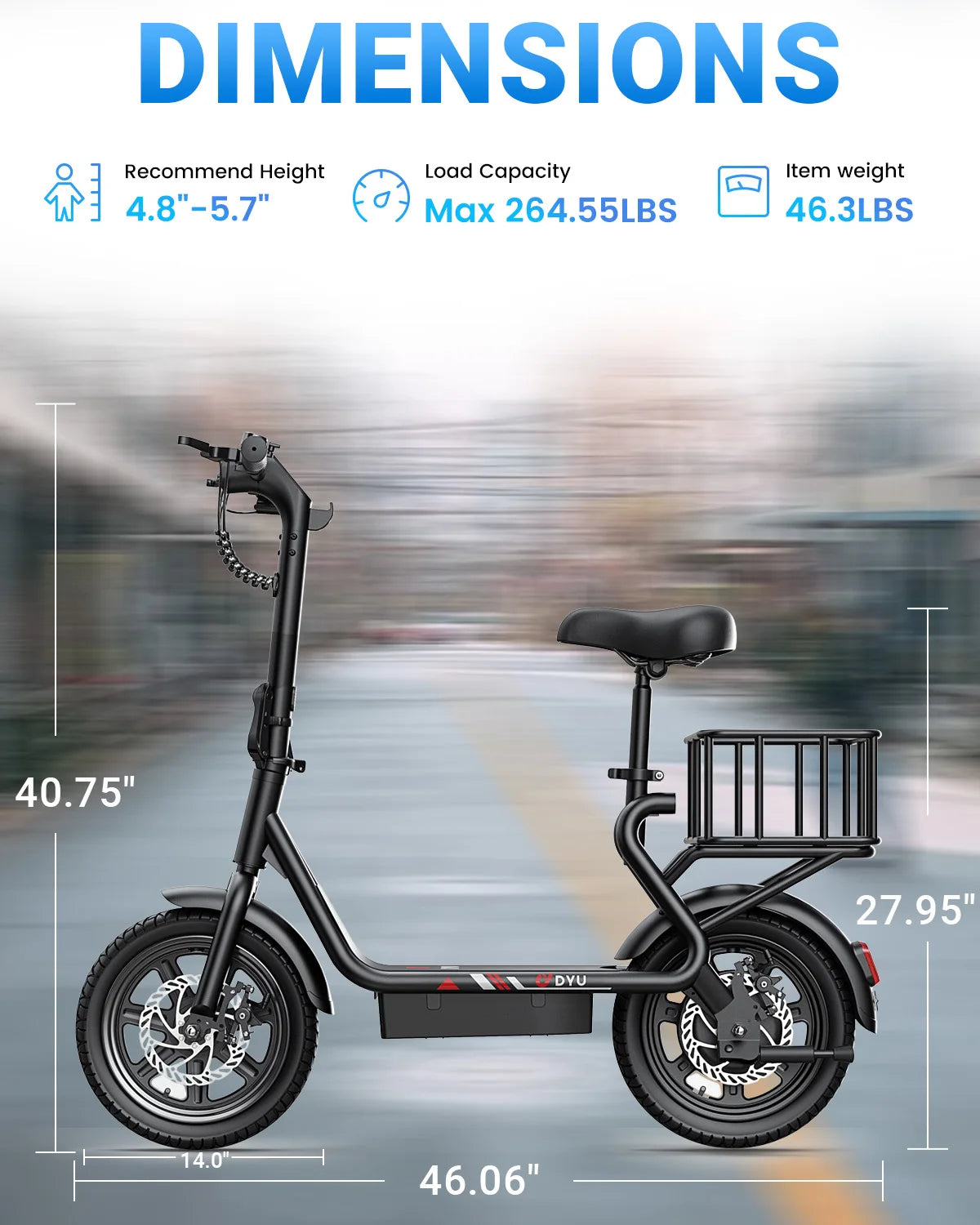 DYU C4 Mini 14" Folding Electric Bike, 500W Peak, 20 MPH, 280Wh Battery