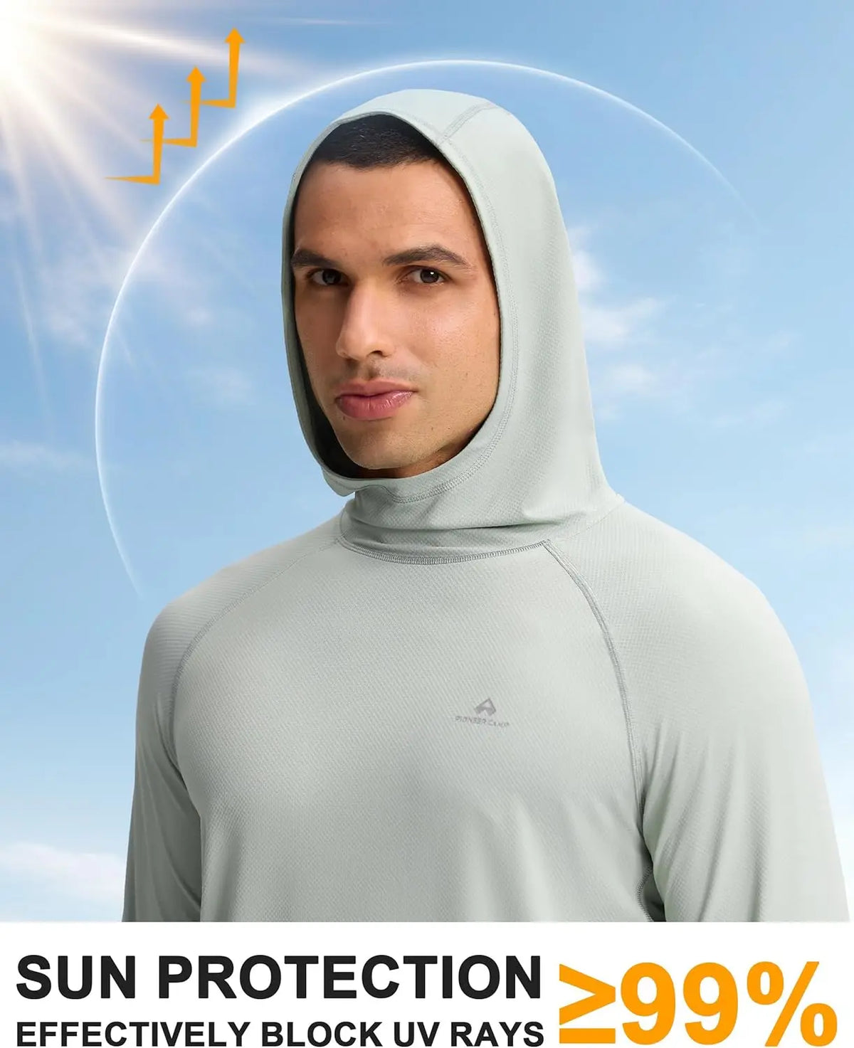 Pioneer Camp Men's UPF 50+ Sun Hoodie Shirt Long Sleeve Quick Dry Rash Guard Thumb Holes W — fabric close-up