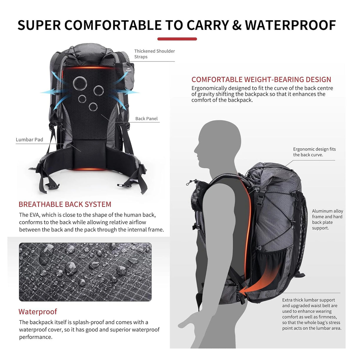 60L waterproof hiking backpack