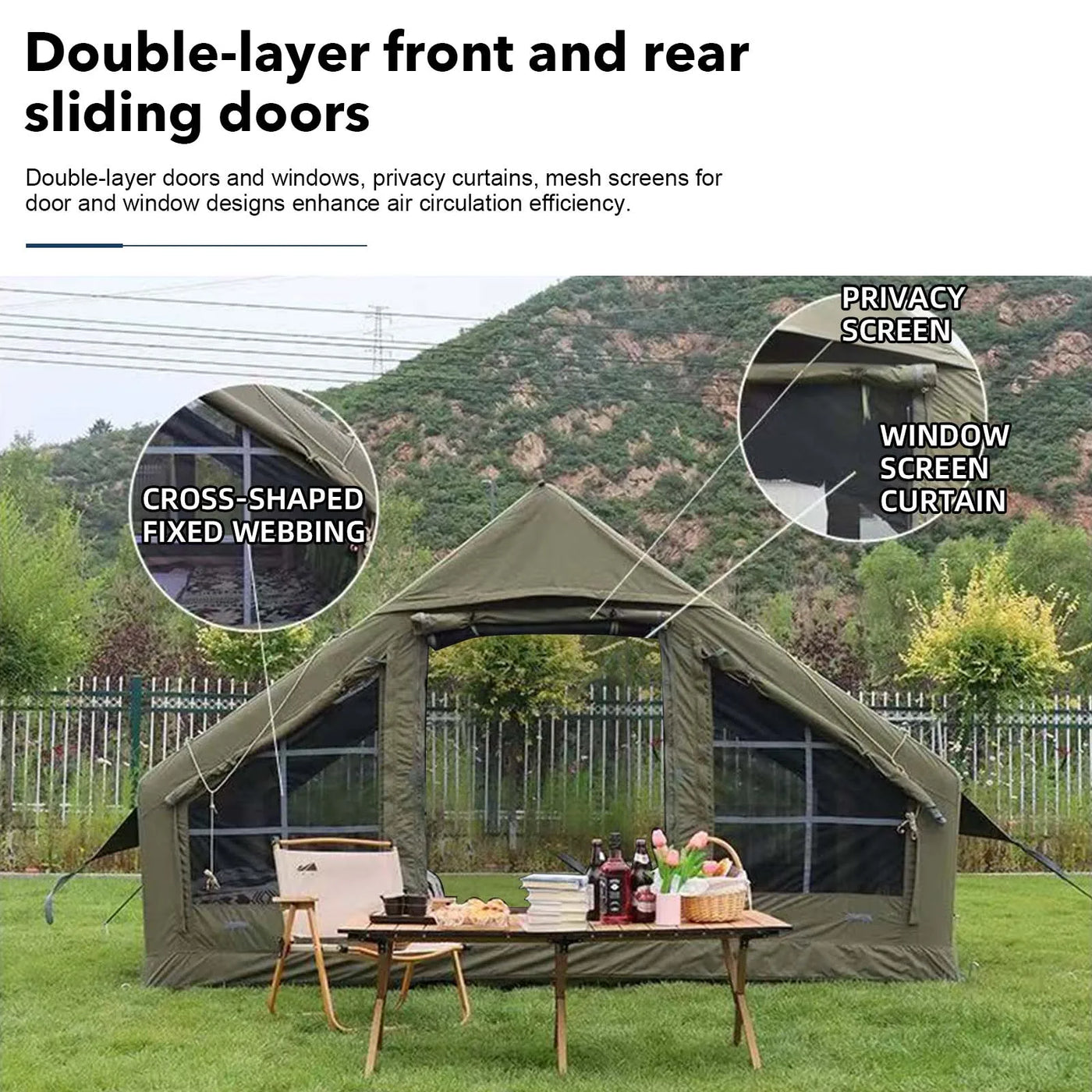 Inflatable Glamping Tent 4/6/8 Person with Skylight,4 Season Waterproof Inflatable Hot Tent with Stove Jack&AC Vent,Easy Setup Air Tent with High Pressure Pump