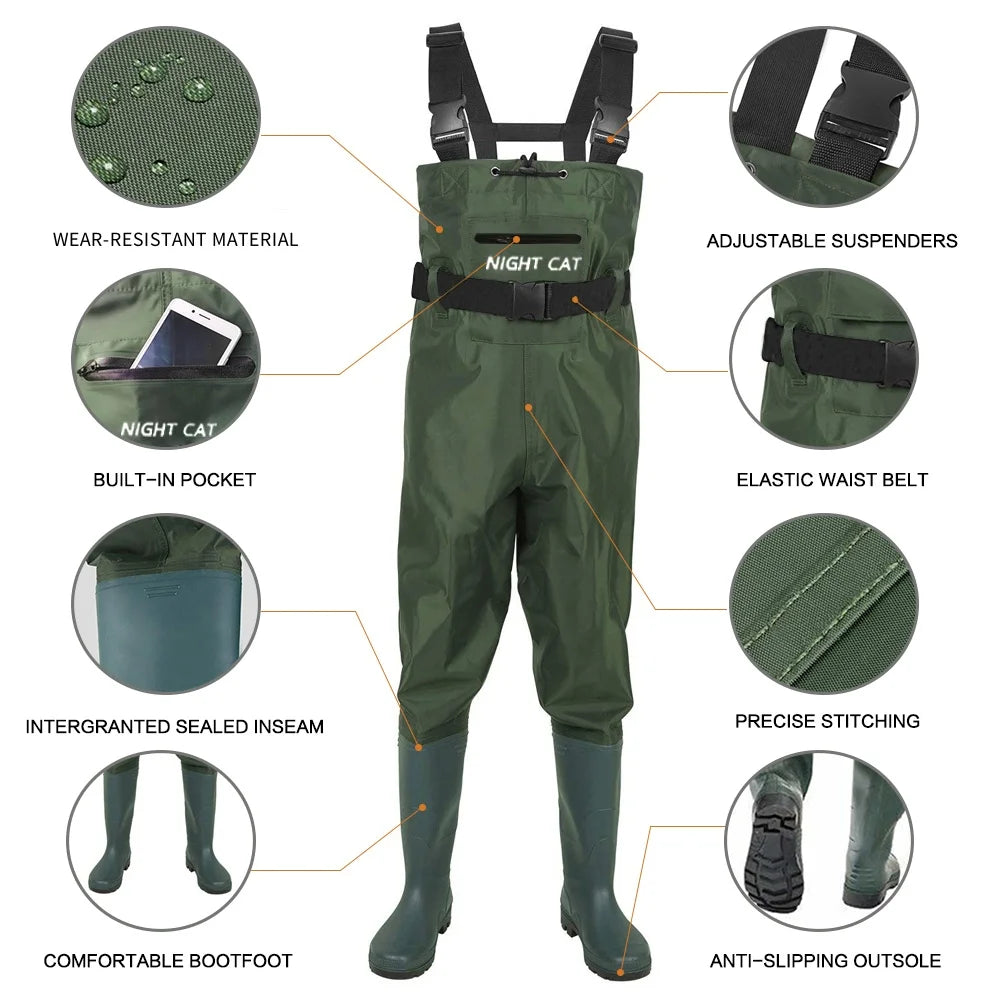 Night Cat Chest Waders with Boots – Breathable, Waterproof