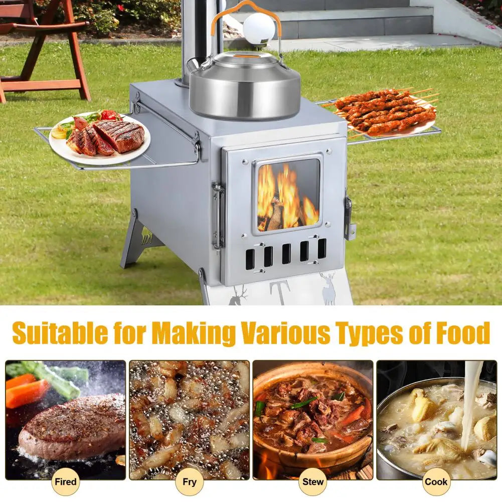 Wood Burning Camping Stove with 5 Pipes – Outdoor Tent Heating Stove