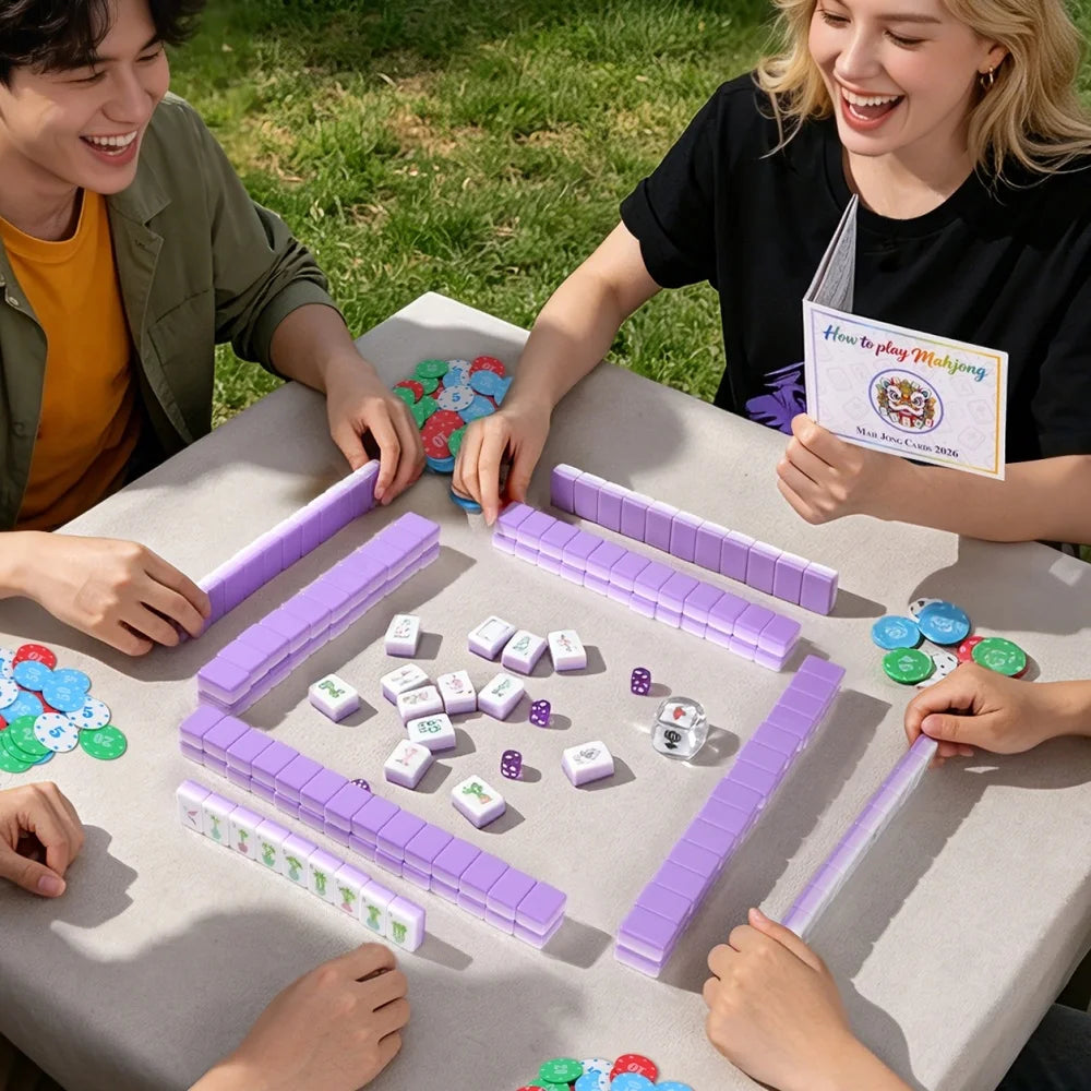 4-Layer Acrylic Light Purple American Mahjong Set Luxury Engraved Mahjong Tiles Portable Mah Jongg Travel Sets for Board Games