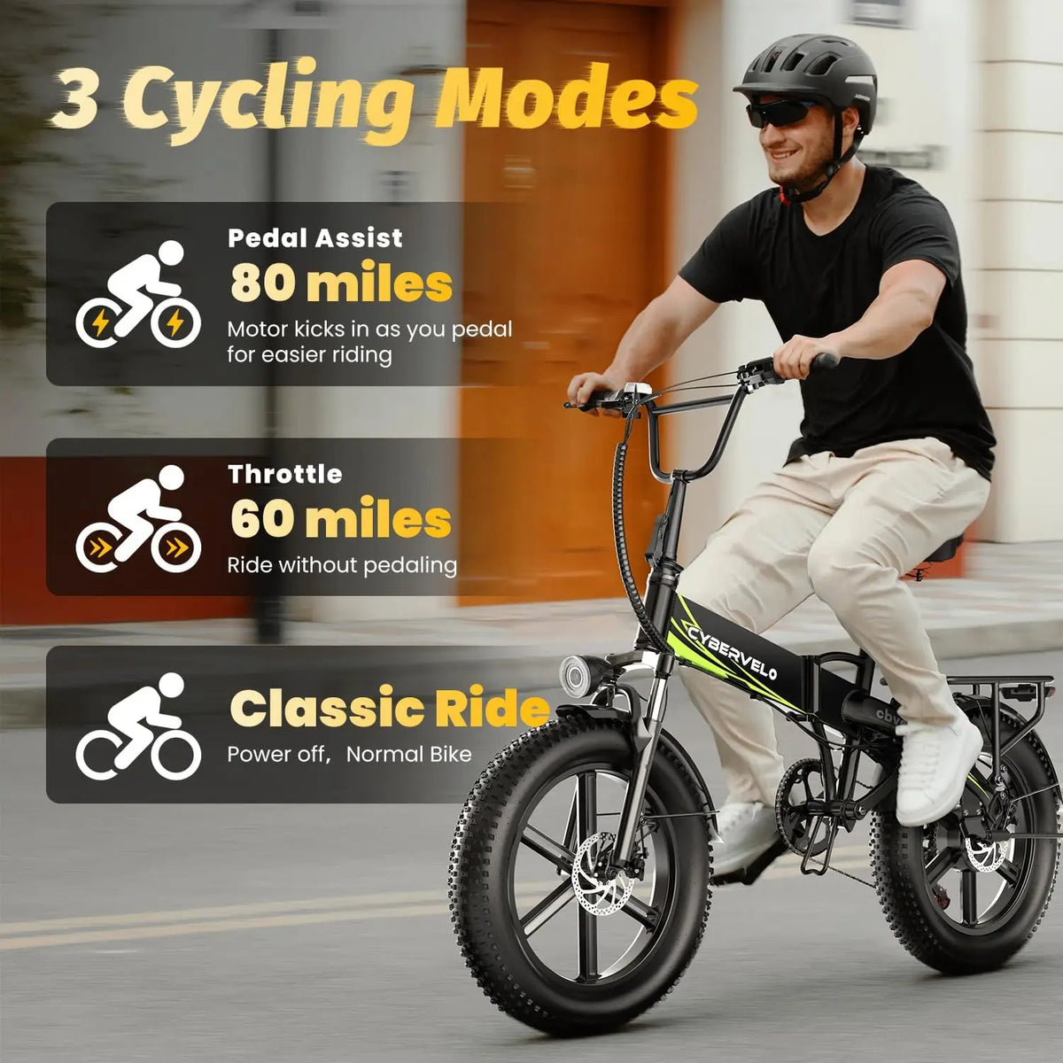 Cybervelo EK5 20" Folding Fat Tire Electric Bike, 1000W Peak, 48V Battery