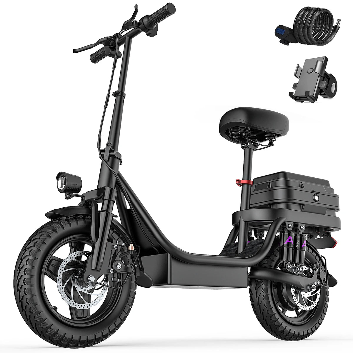 UPlee GQ8 14" Folding Fat Tire Electric Bike with Seat & Trunk, 500W Peak, 48V