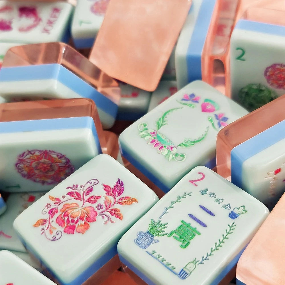 Pearl Pink American Mahjong Set, 160 Engraved Four-Layer Acrylic Tiles