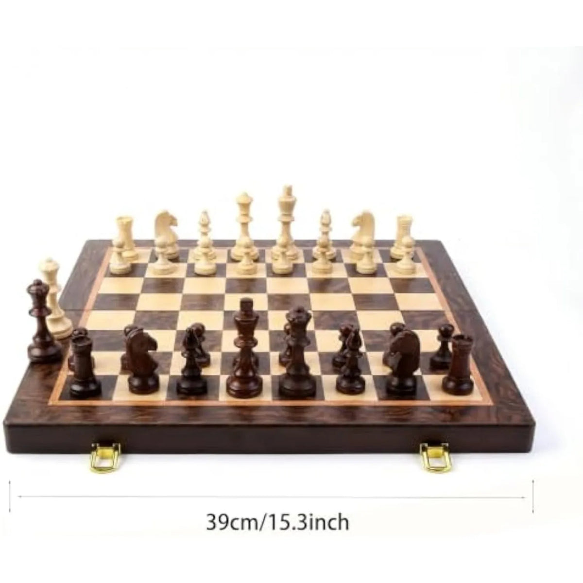15 Inch Magnetic Wooden Chess Set for Adults, Foldable Board, Extra Queens | Built-In Storage Compartment Handcrafted Staunton Pieces Magnetic Stability Classic Vintage Appearance