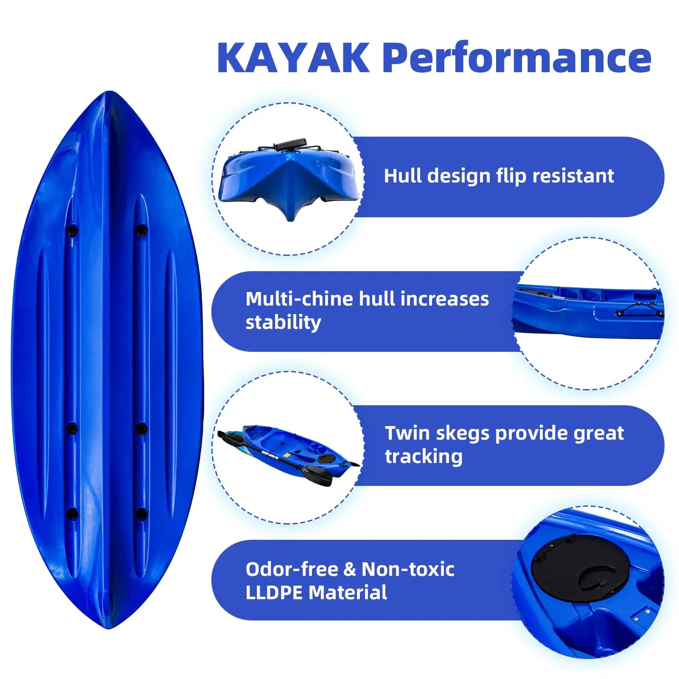 Fishing Kayaks, 12.4FT Sit on Top Kayak for 2-3 Person Adults with Paddle & Comfortable Seat, Capacity of 600LBS, Hard Shell Recreational Ocean Kayak Boat