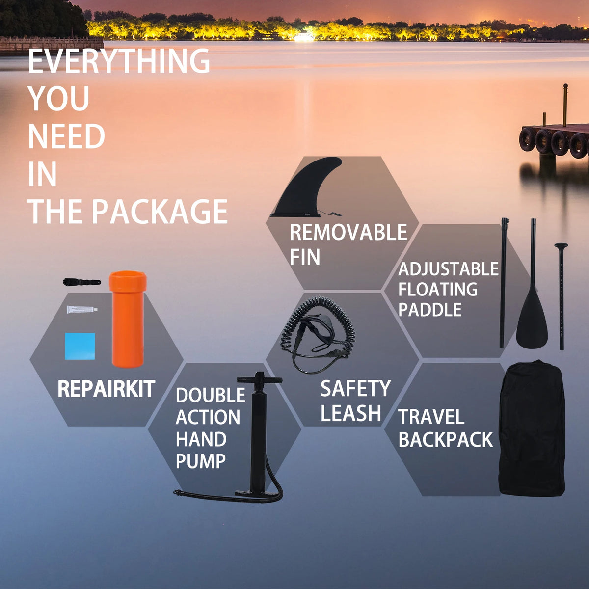10' Inflatable Paddle Board with Paddle, Pump, Leash & Backpack, Sky Blue