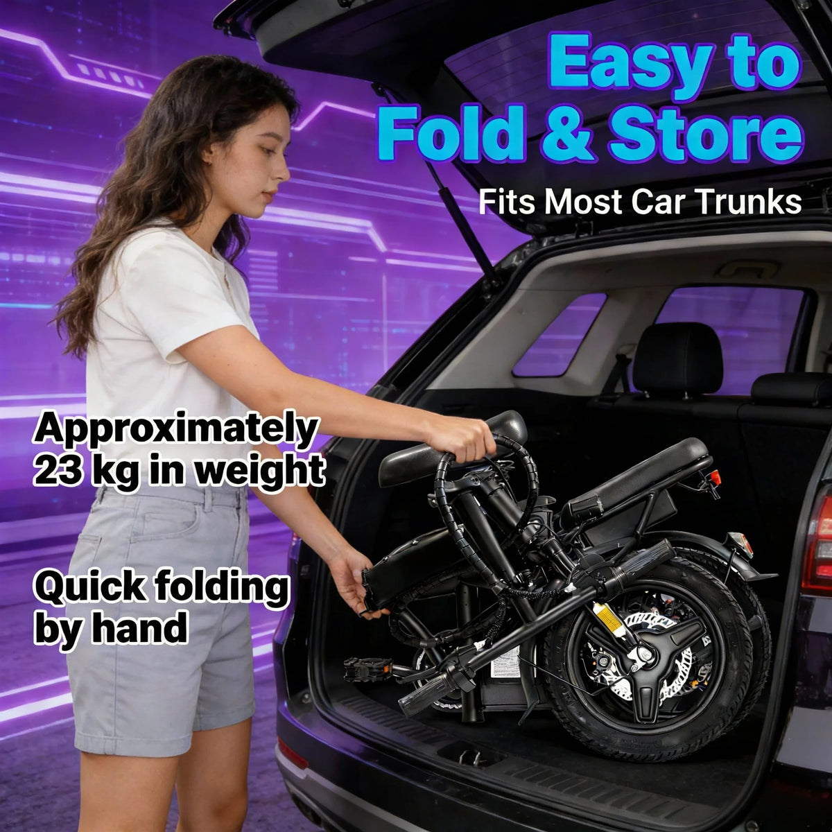 HEZZO T5 14" Folding Electric Bike, 750W Peak, 20 MPH, 48V Battery