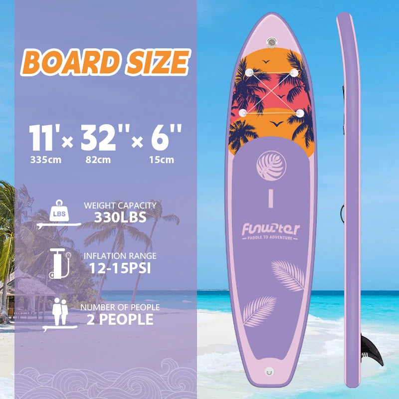 FUNWATER Inflatable Paddle Board with Paddle, Pump & Backpack, 10'6" to 11'6"