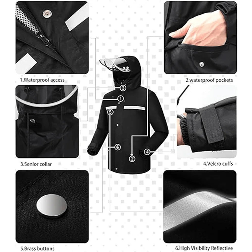 Rain Suit, Waterproof Jacket Trouser Suit, Raincoat Unisex Rain Jacket Outdoor AntiStorm Hooded Rainwear, Lightweight Raincoat