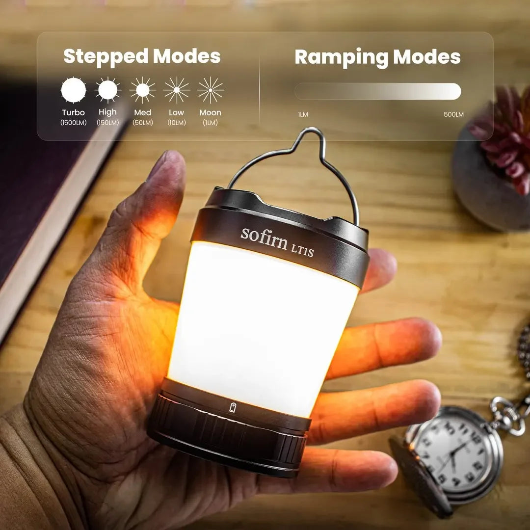 Black Sofirn LT1S rechargeable camping lantern with variable white and red LED light — view 3 of 7