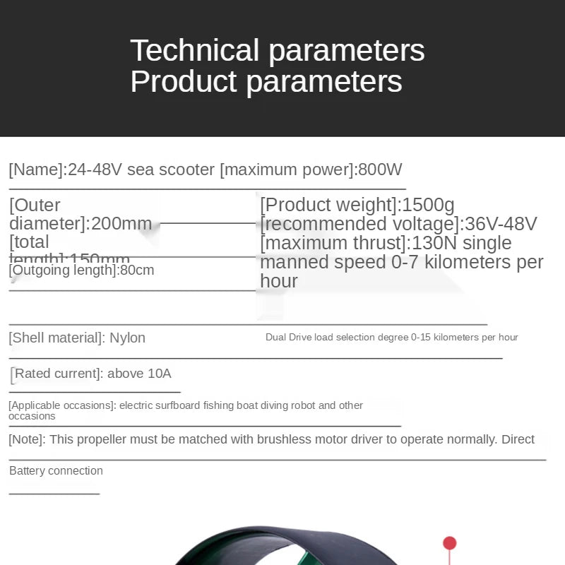 800W High Speed ROV Underwater Propeller for Fishing Boat Kayak Modified Submersible Robot 24-48V 10A 130N,1pc