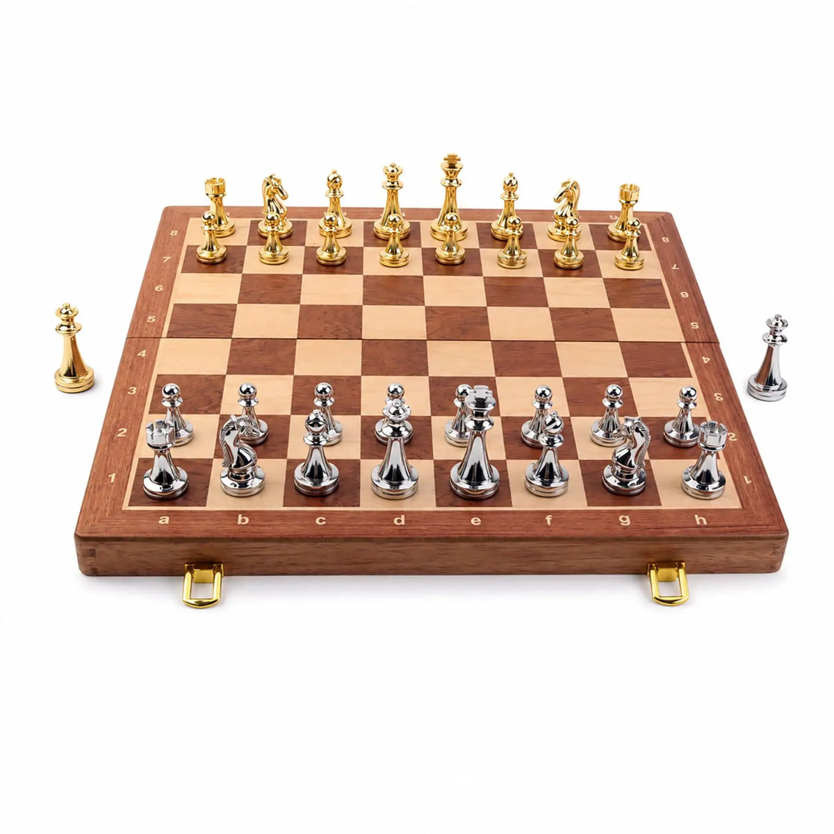 15" Metal Chess Set with Folding Wooden Board & Zinc Alloy Pieces