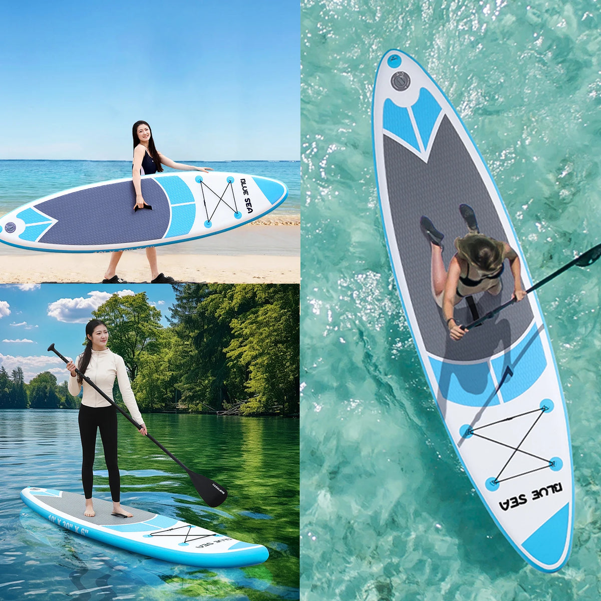 10' Inflatable Paddle Board with Paddle, Pump, Leash & Backpack, Sky Blue