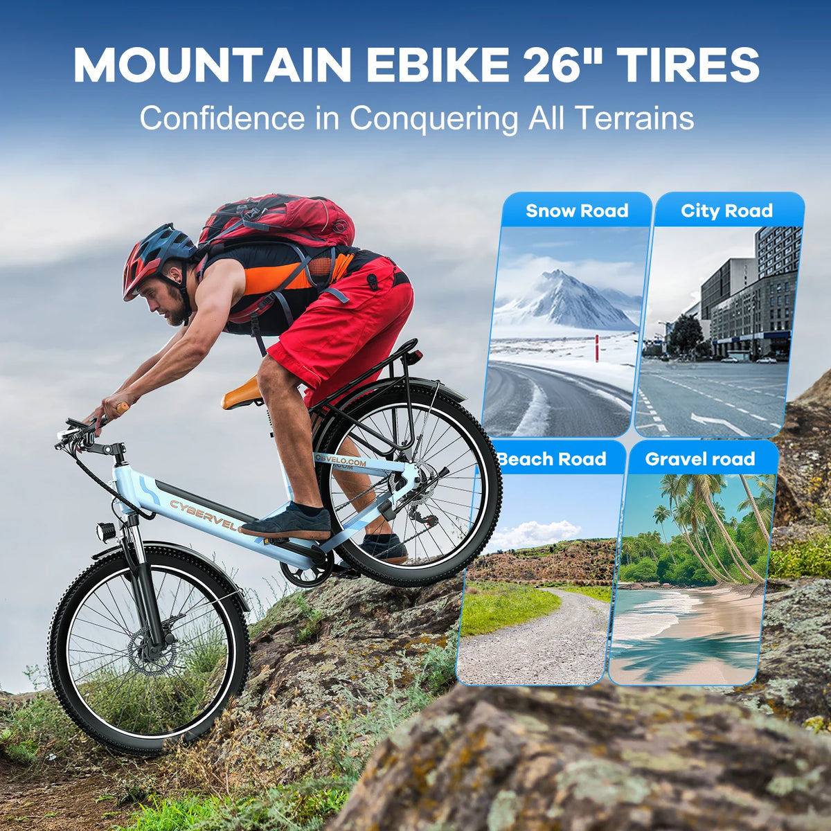 Cybervelo EK2 26" Step-Thru Electric Bike, 1000W Peak, Removable 48V Battery