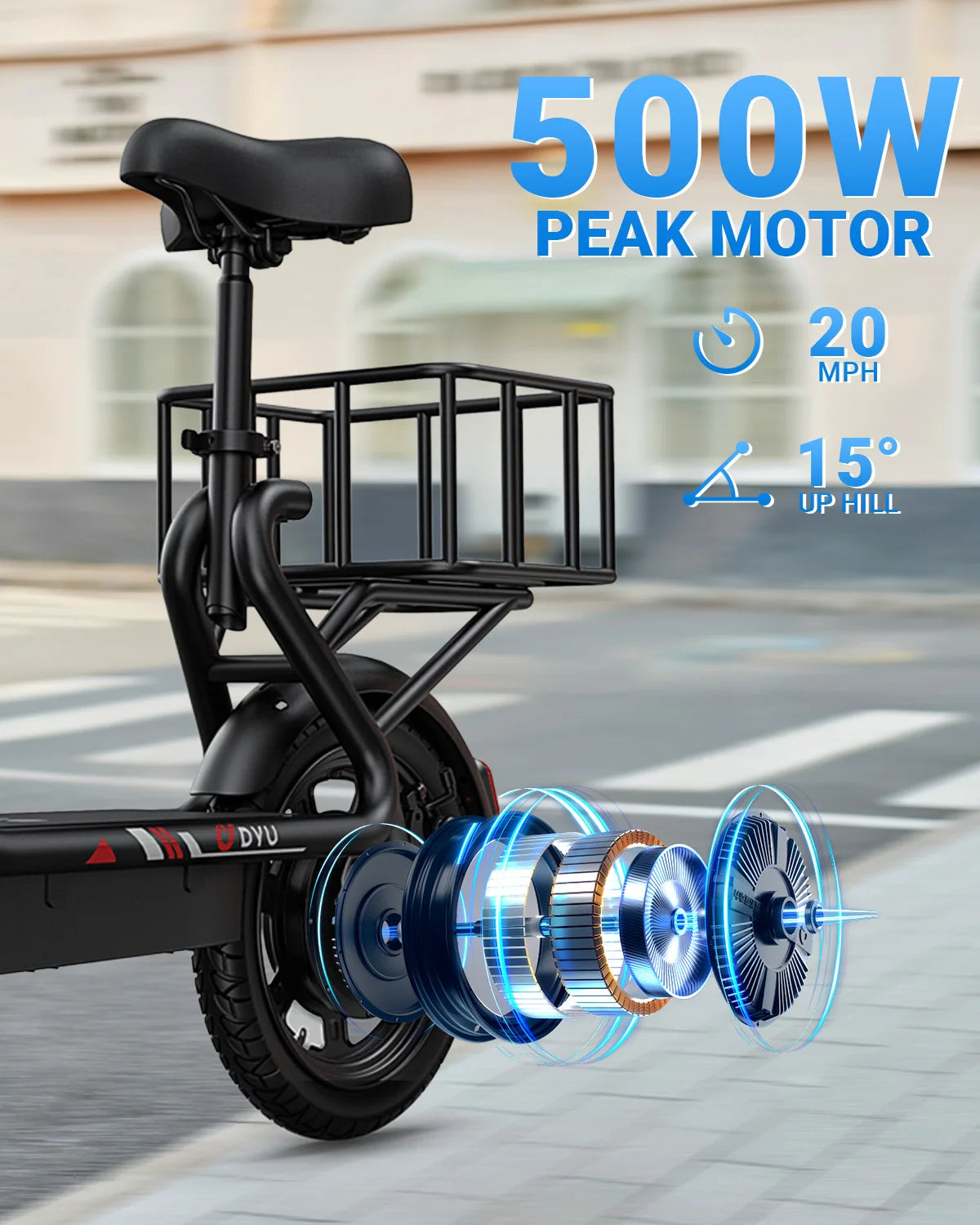 DYU C4 Mini 14" Folding Electric Bike, 500W Peak, 20 MPH, 280Wh Battery