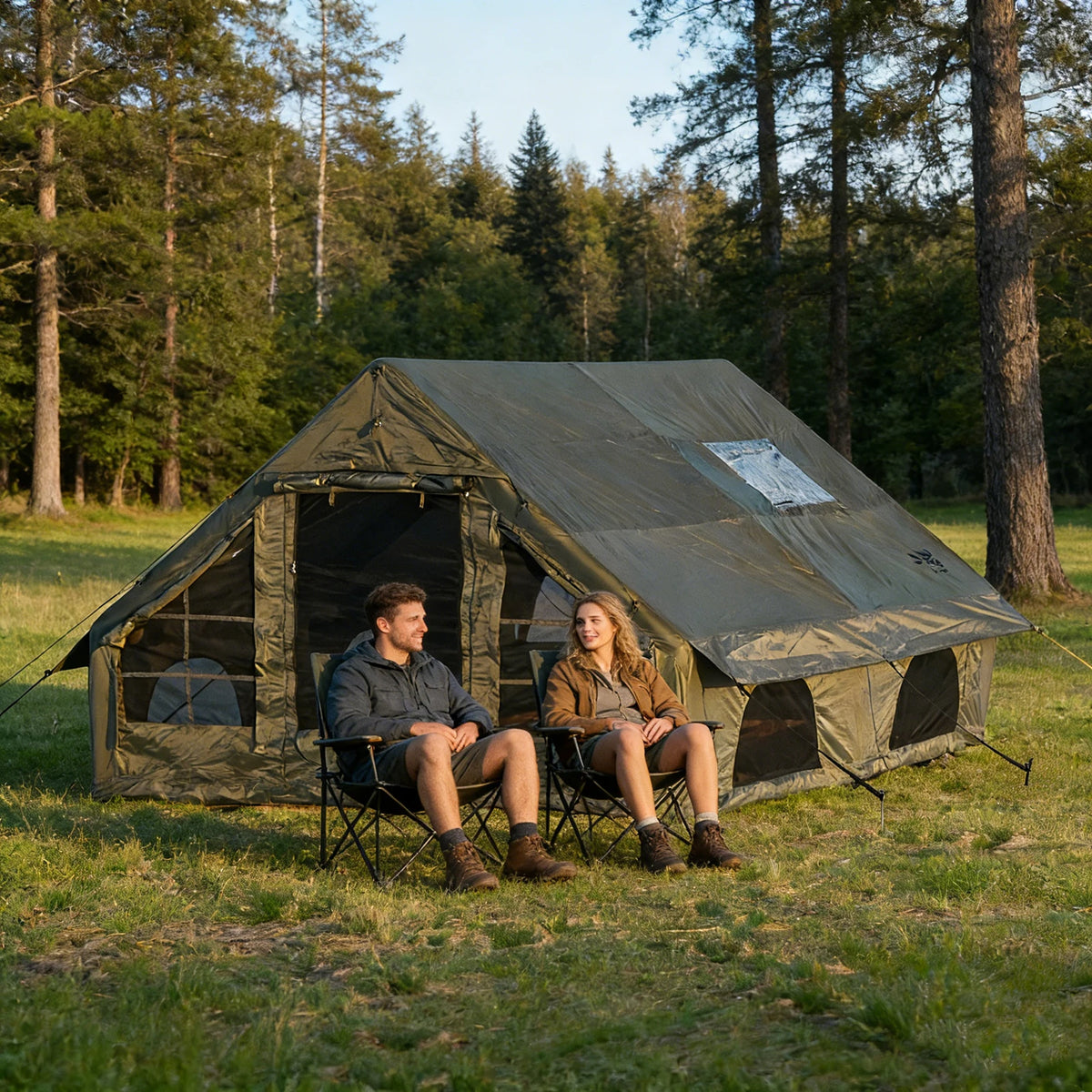 PAKICETUS Large Luxury Inflatable Tent with Manual Hand Pump, Easy Setup 4-Season Snow Resistant Spacious Family Tent, Polyester Air Tent for Camping Backyard Parties Wilderness Trips