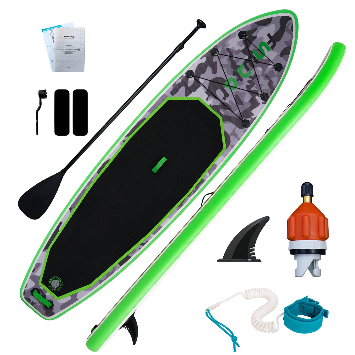 FUNWATER Inflatable Paddle Board with Paddle, Pump & Backpack, 10'6" to 11'6"