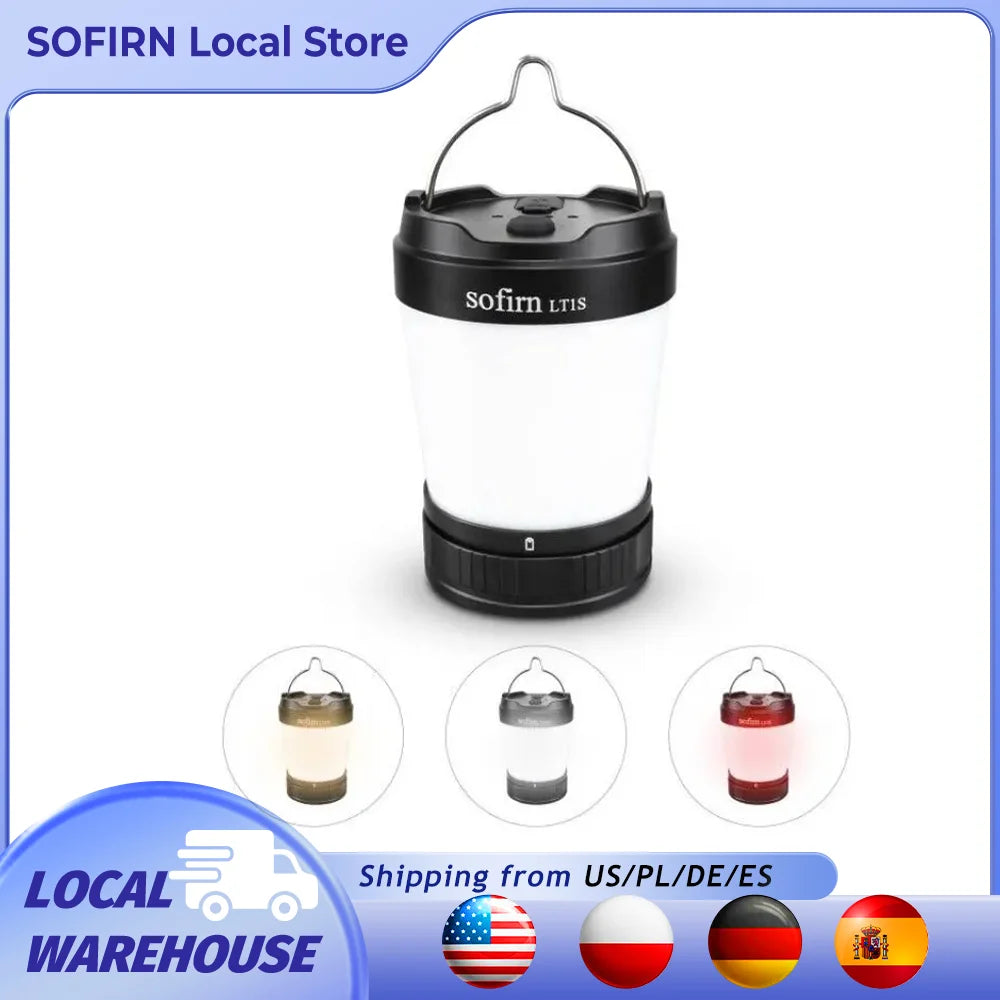 Black Sofirn LT1S rechargeable camping lantern with variable white and red LED light