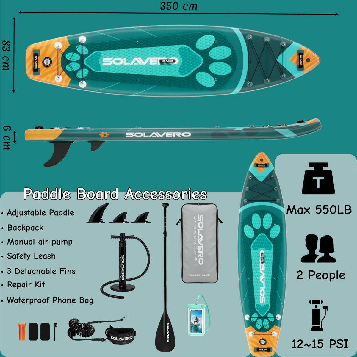 Inflatable Paddle Board Set, 10'6" to 11'6", Non-Slip Deck, Up to 550 lb