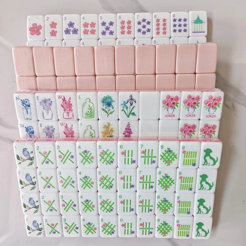 Local Stock Hibiscus Powder American Mahjong Set 4-Layer Luxury Acrylic Mahjong Game Tiles Engraved Travel Mah Jongg Sets Gifts