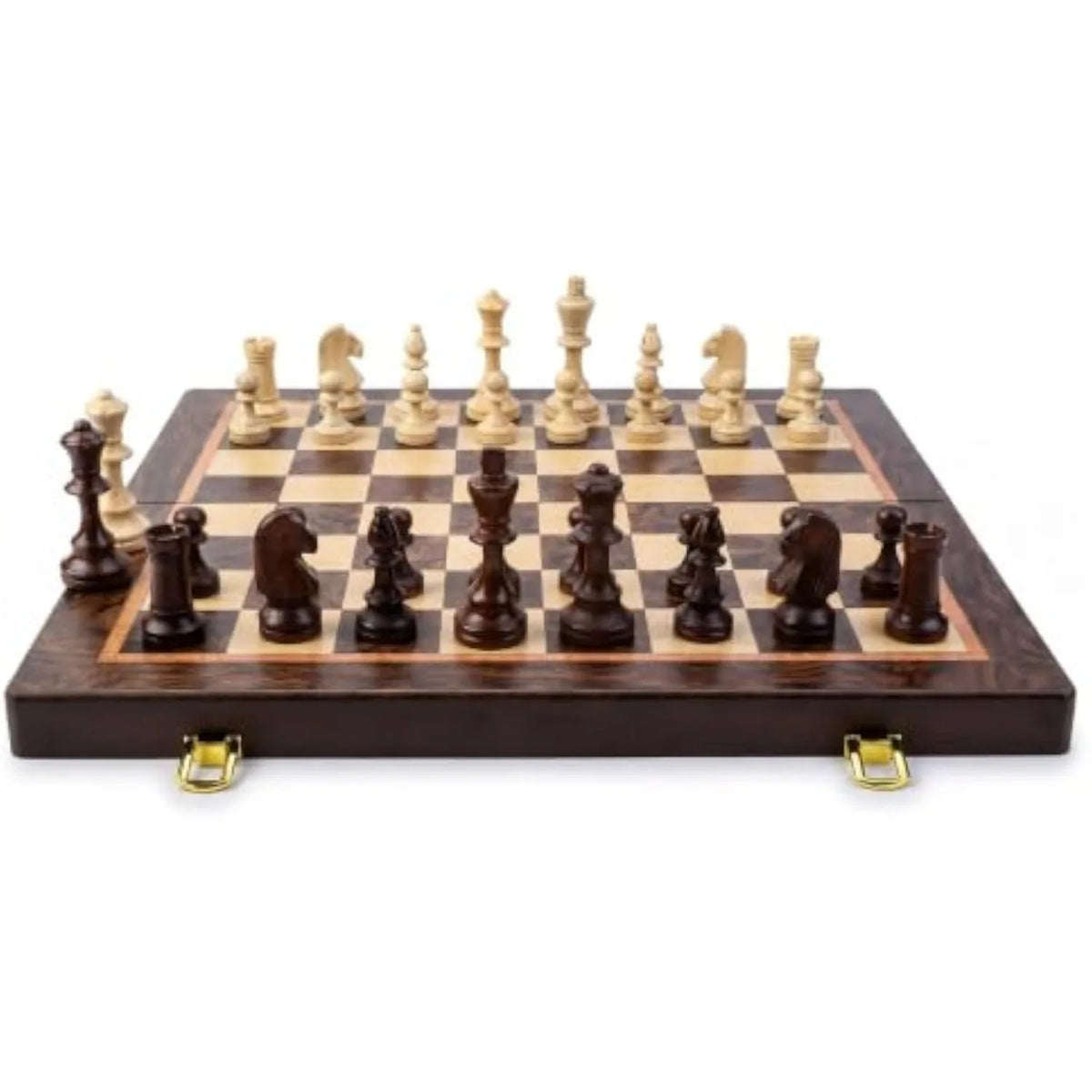 15 Inch Magnetic Wooden Chess Set for Adults, Foldable Board, Extra Queens | Built-In Storage Compartment Handcrafted Staunton Pieces Magnetic Stability Classic Vintage Appearance