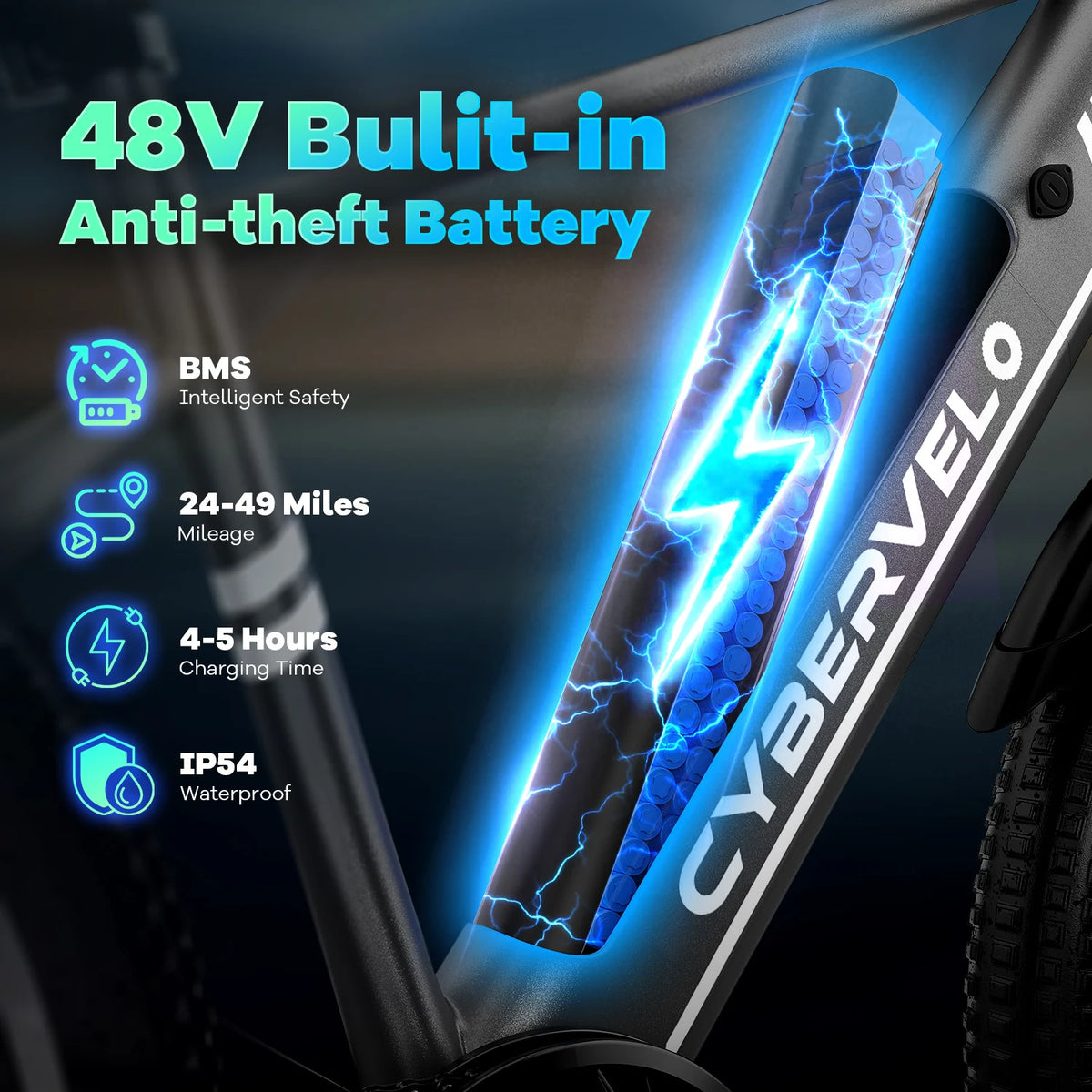 Cybervelo EK3 26" Electric Bike, 1000W Peak Motor, 48V Battery, 7-Speed