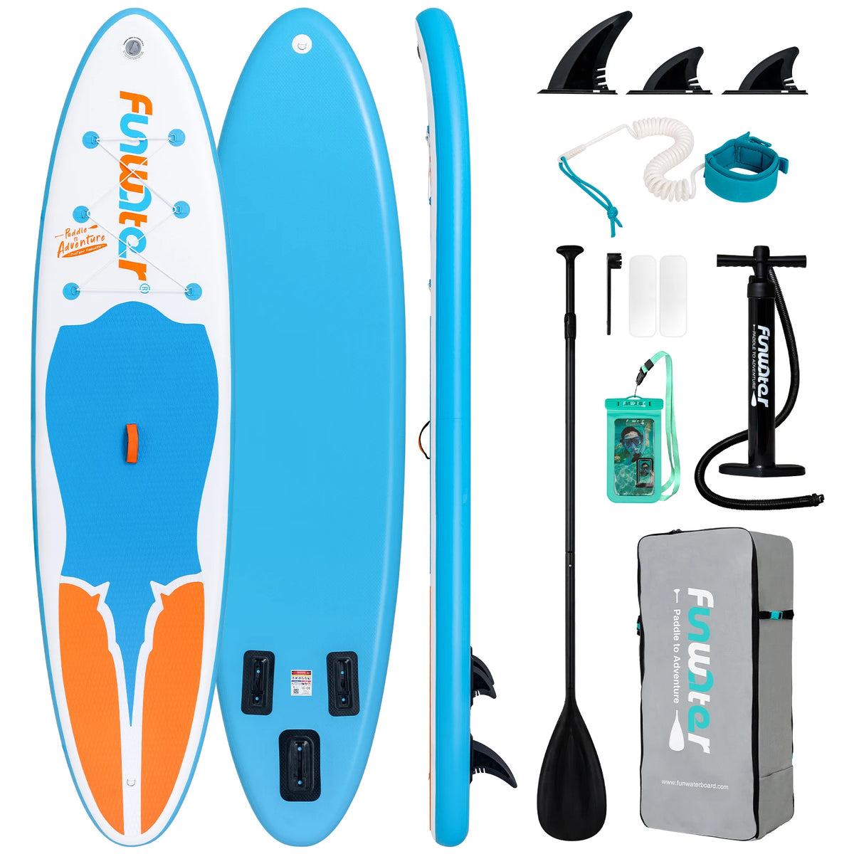 FUNWATER Inflatable Paddle Board with Paddle, Pump & Backpack, 10'6" to 11'6"