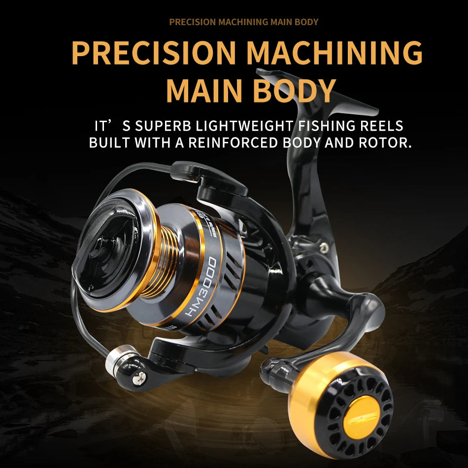 Spinning Fishing Reel with Metal Spool, 22 lb Max Drag, Sizes 1000–7000
