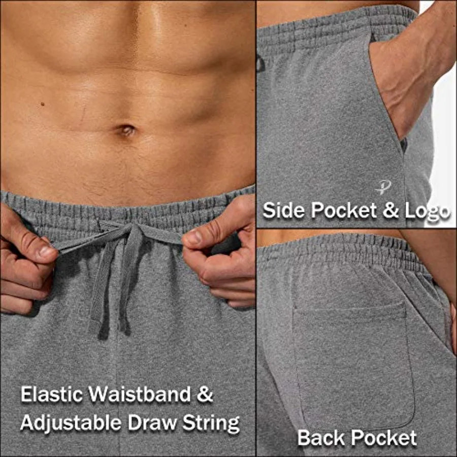 Pudolla Men's Cotton Yoga Sweatpants Athletic Lounge Pants Open Bottom Casual Jersey Pants for Men with Pockets