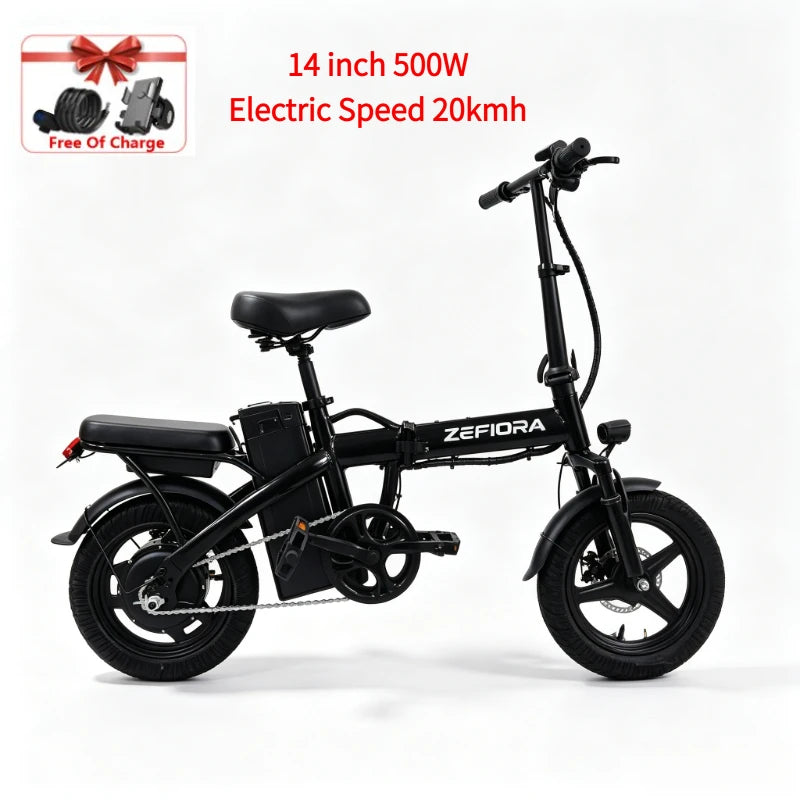 ZEFIORA Z10 14" Compact Electric Bike, 500W, 48V Battery