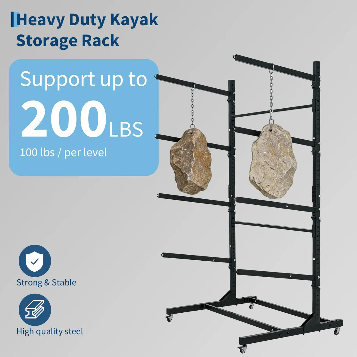 Freestanding adjustable kayak storage rack with wheels — view 3 of 9