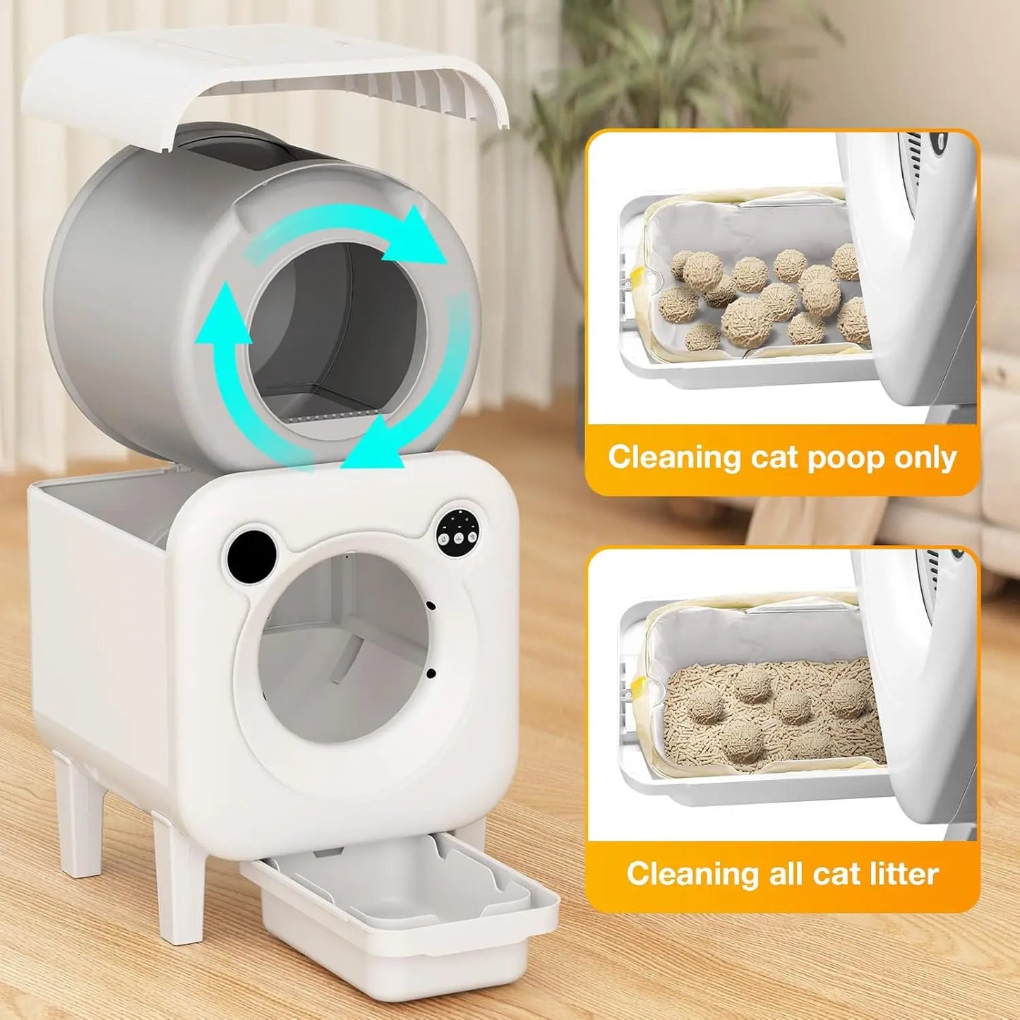 Extra Large Self Cleaning Litter Box, 75L+12L Waste Bin, App Control, Bags & Liners for Multi Cat, Custom