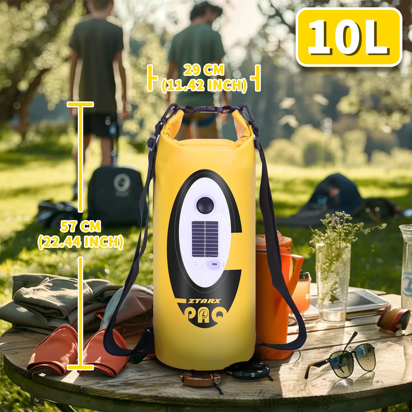 Solar Waterproof Dry Bag with Bluetooth Speaker, RGB Light & USB C