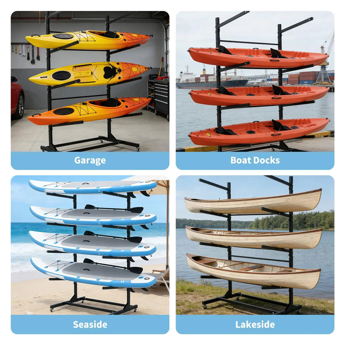Freestanding adjustable kayak storage rack with wheels — view 6 of 9