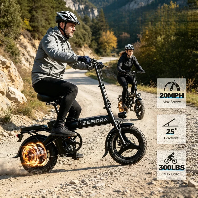 ZEFIORA Z10 14" Compact Electric Bike, 500W, 48V Battery