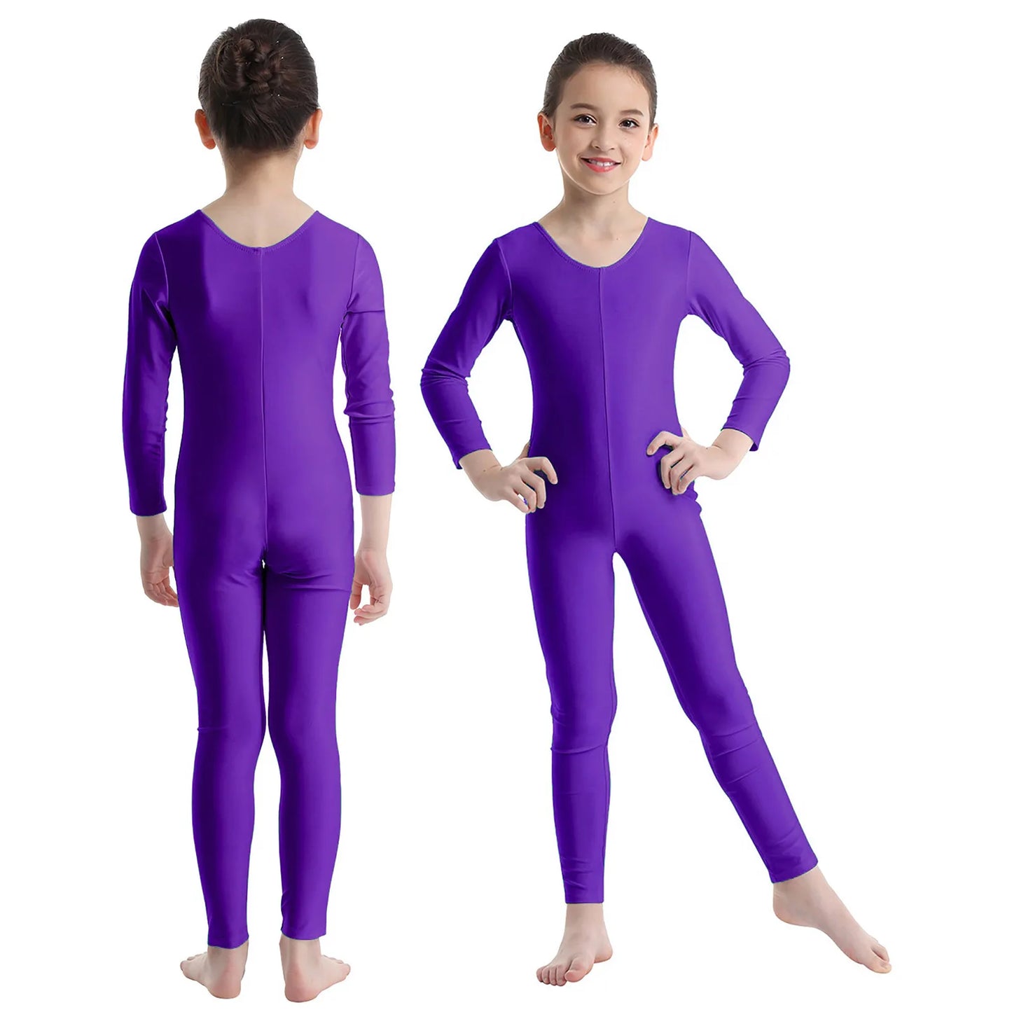Girls Spandex Long Sleeve/Sleeveless Unitard Stretchy One Piece Full Bodysuits Dance Unitards for Kids Team Performance Costume