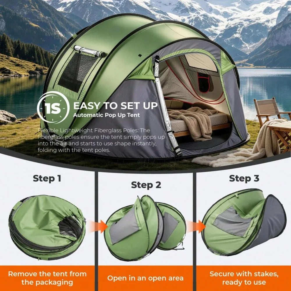 4 Person Pop Up Camping Tent – Instant Setup Waterproof Family Tent
