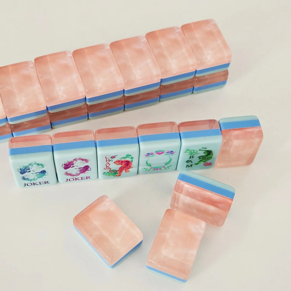 Pearl Pink American Mahjong Set, 160 Engraved Four-Layer Acrylic Tiles