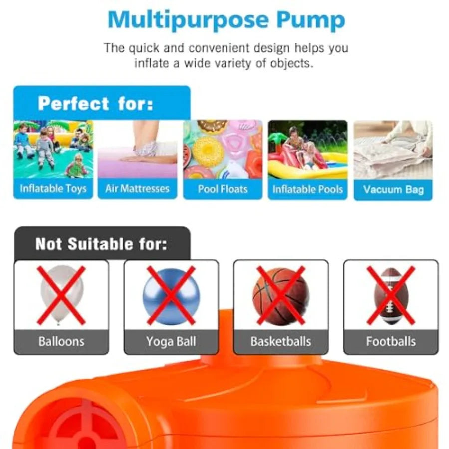 Electric Air Pump for Inflatables, Portable Quick-Fill Air Pump with 3 Nozzles, 110-120V, Inflator and Deflator Pumps for Outdo