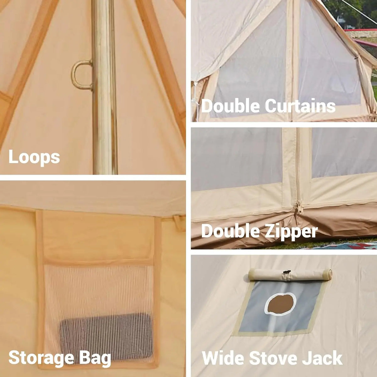 Tacleekii Bell Tent Glamping Tent with Stove Jack, PVC Base, Mesh Window, 4 Season Use, Yurt Hot Tents for Camping, Family, Party