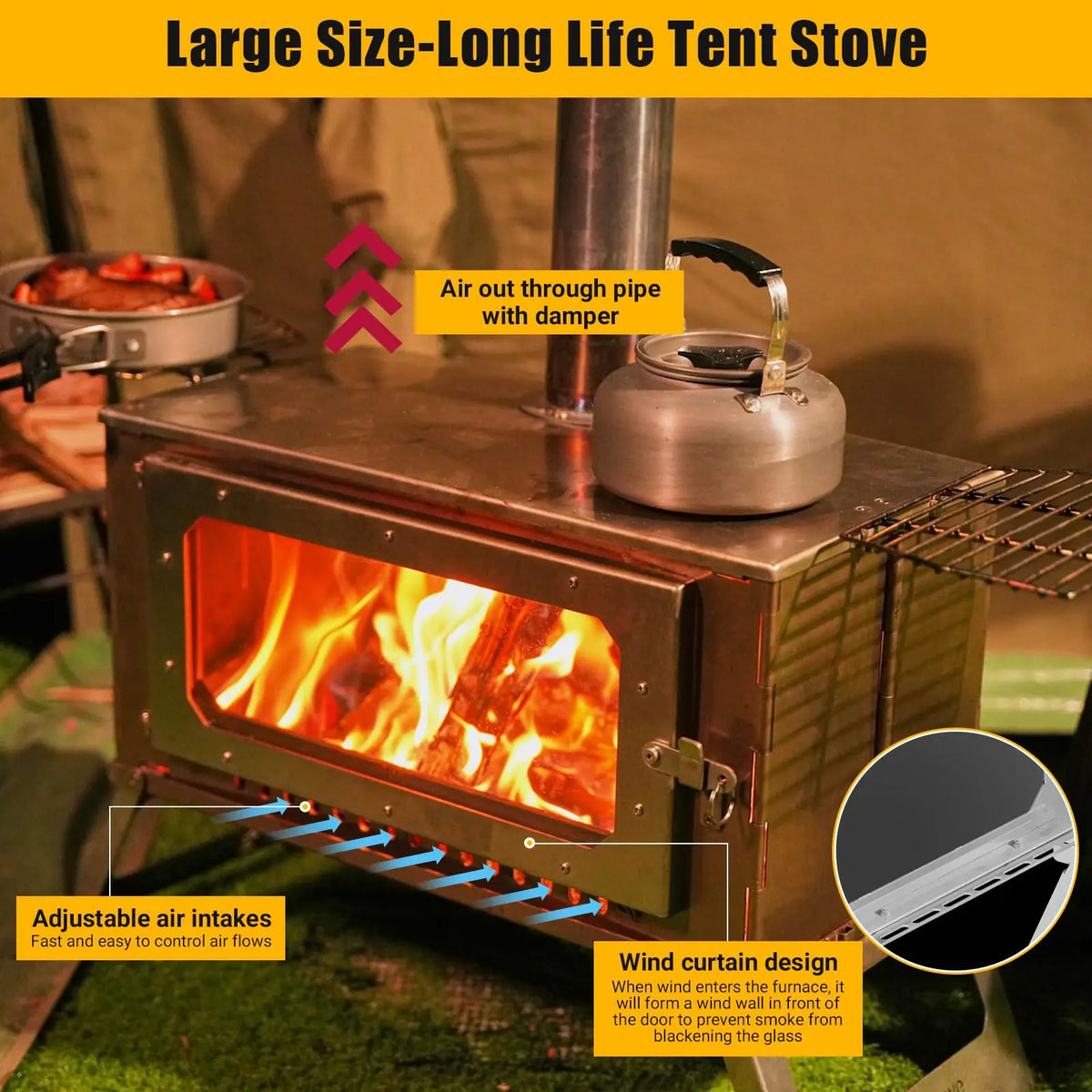Hot Tent Stove – Wood Burning Camping Stove with 5 Pipes
