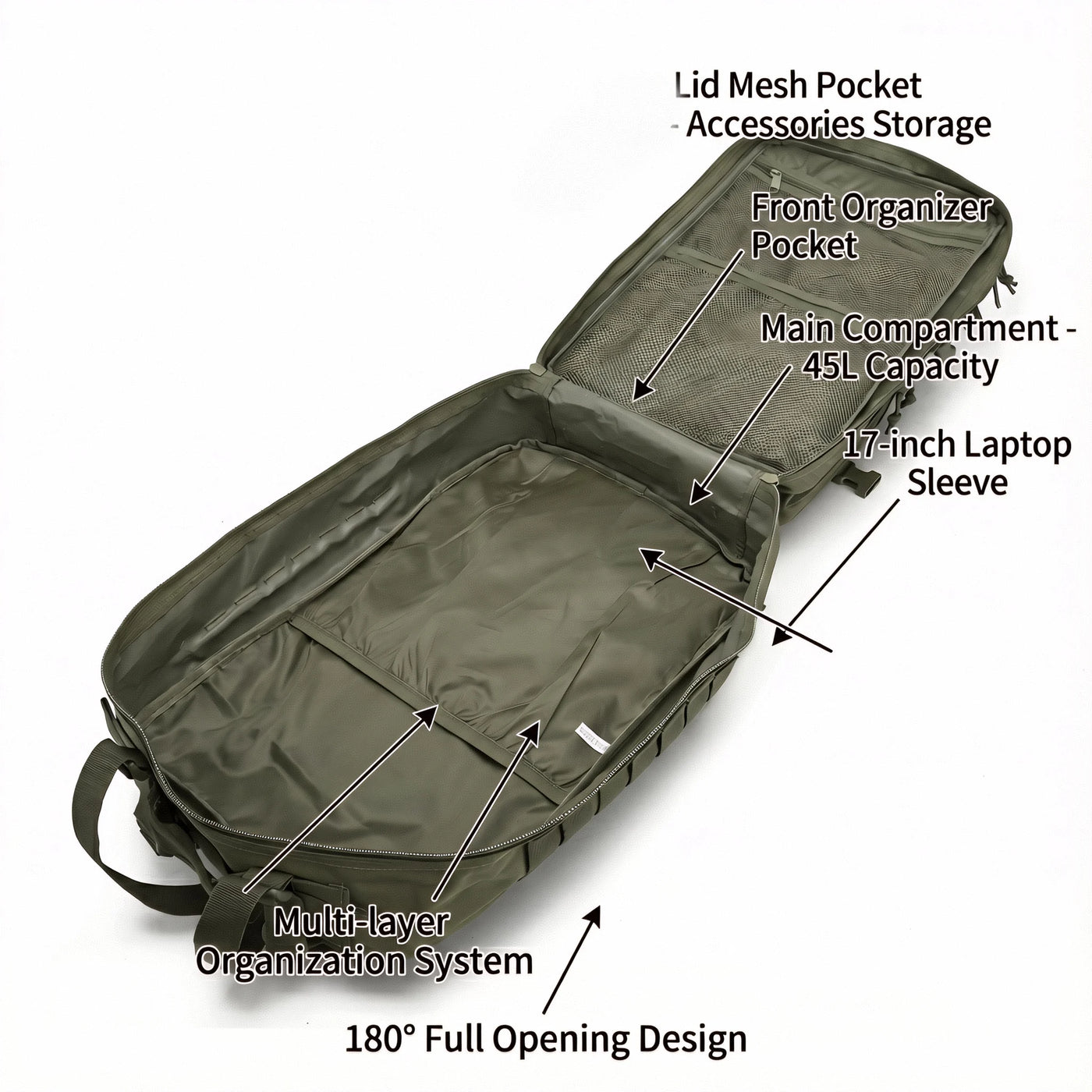 45L Tactical Hiking Backpack – MOLLE Water Resistant Rucksack for Camp