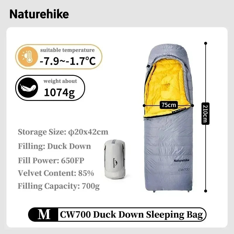 Naturehike CW700 Sleeping Bag Ultralight Down Sleeping Bag for Adults Outdoor Winter Warm 650FP Duck Down Envelope Sleeping Bag