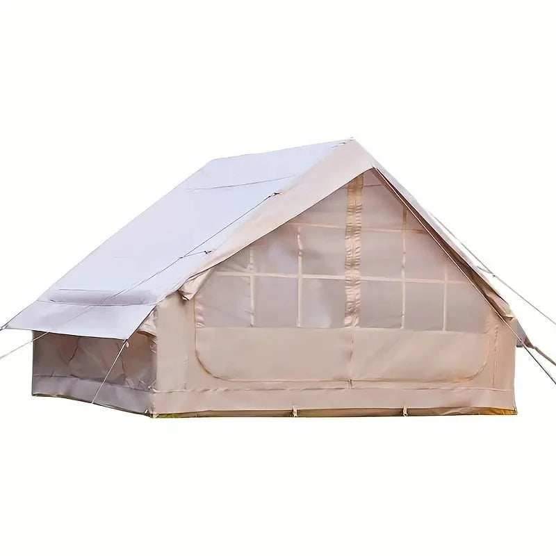 PAKICETUS Large Luxury Inflatable Tent with Manual Hand Pump, Easy Setup 4-Season Snow Resistant Spacious Family Tent, Polyester Air Tent for Camping Backyard Parties Wilderness Trips