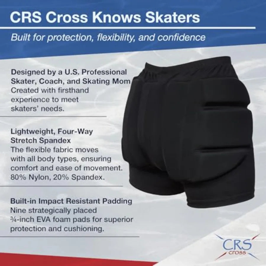 Padded Figure Skating Shorts. Crash Pad Pants for Roller, Inline, Ice Skating, Snowboarding, and Skiing. Fall Impact Protection