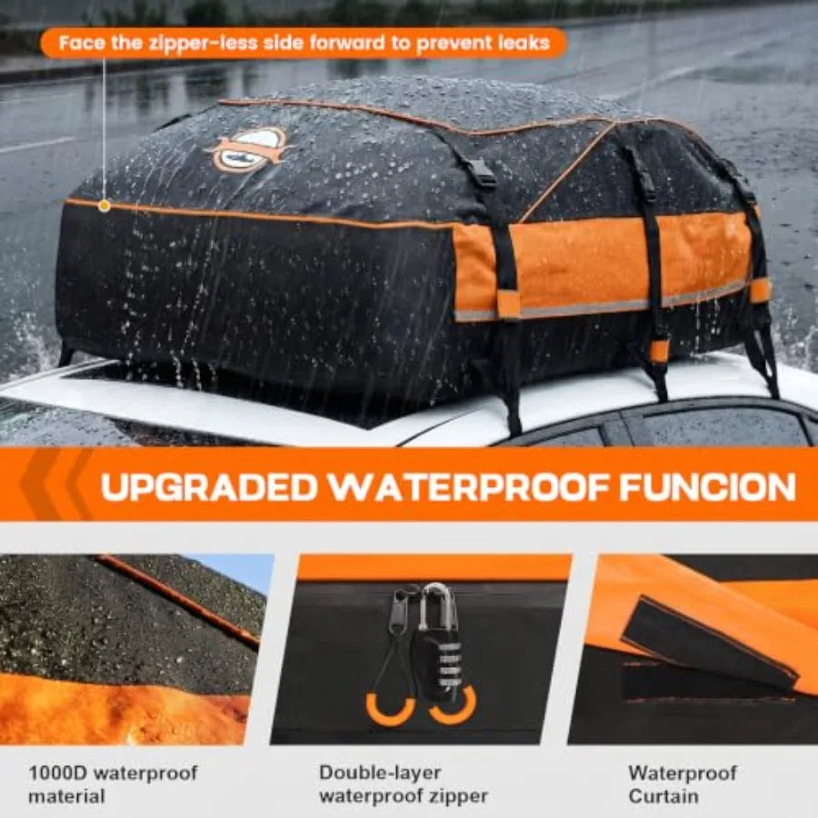 Rooftop Cargo Bag for Cars & SUVs, 20 Cu Ft, Waterproof, Black & Orange